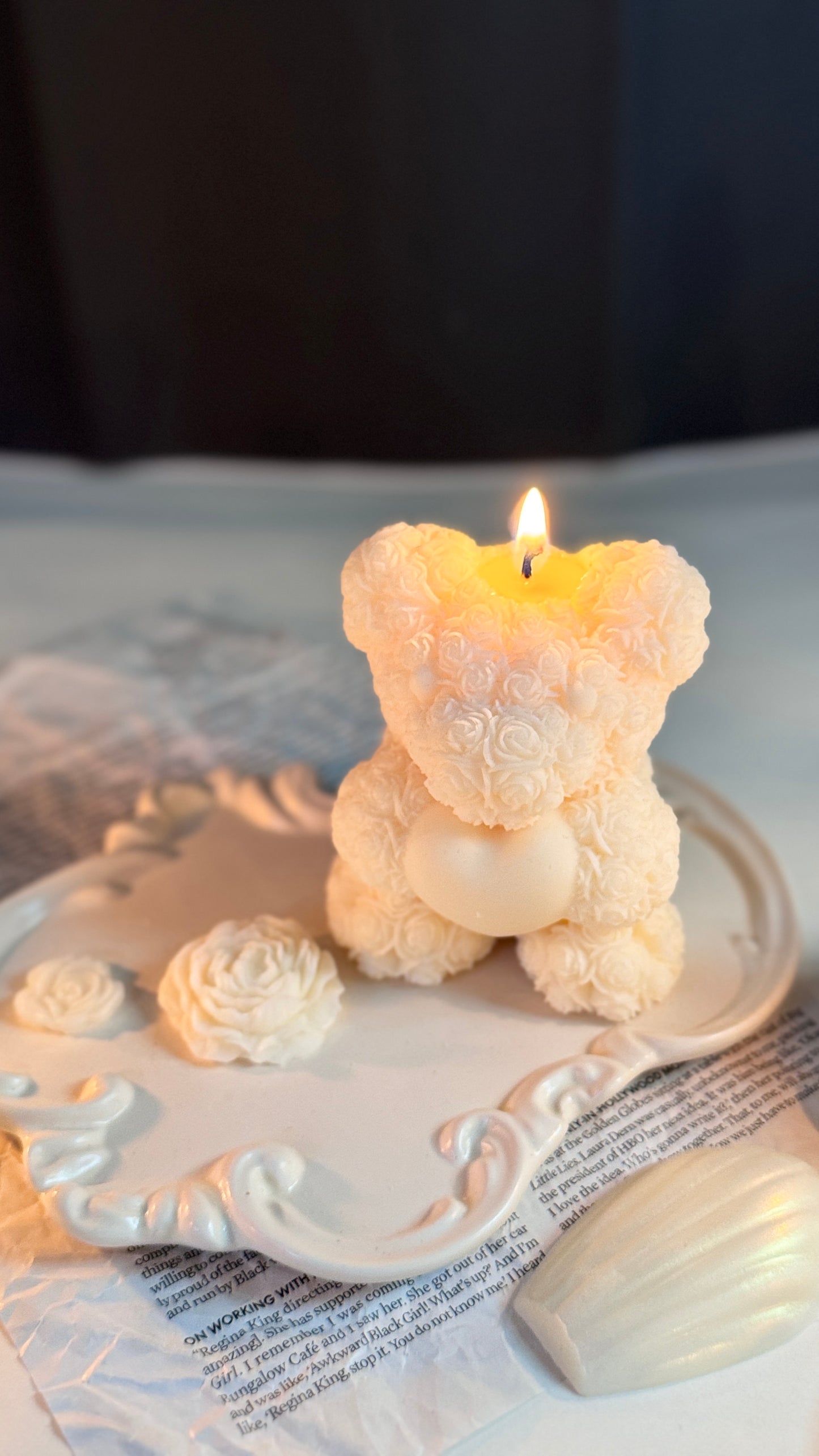 Teddy Bear Candle With Heart