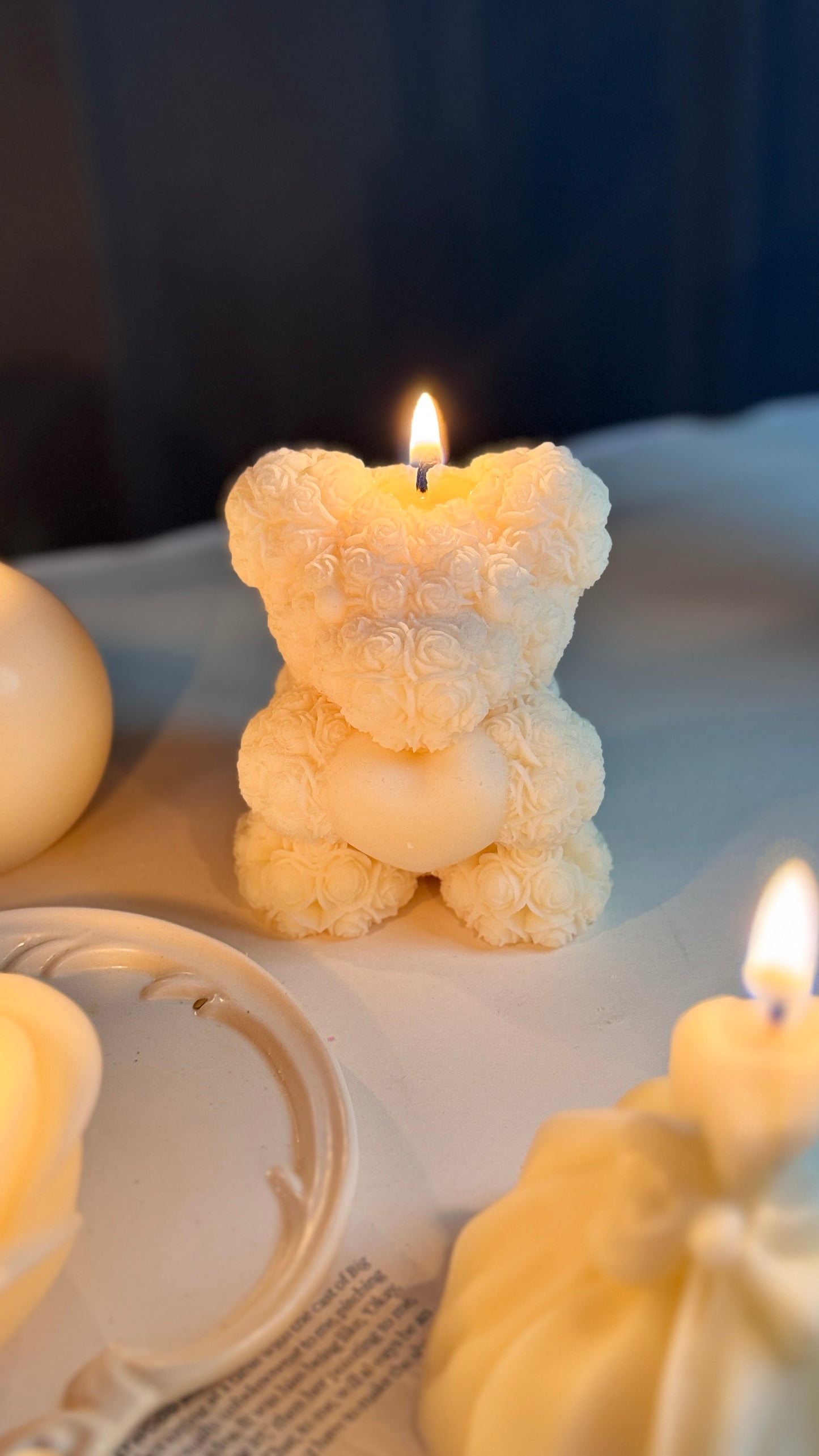 Teddy Bear Candle With Heart