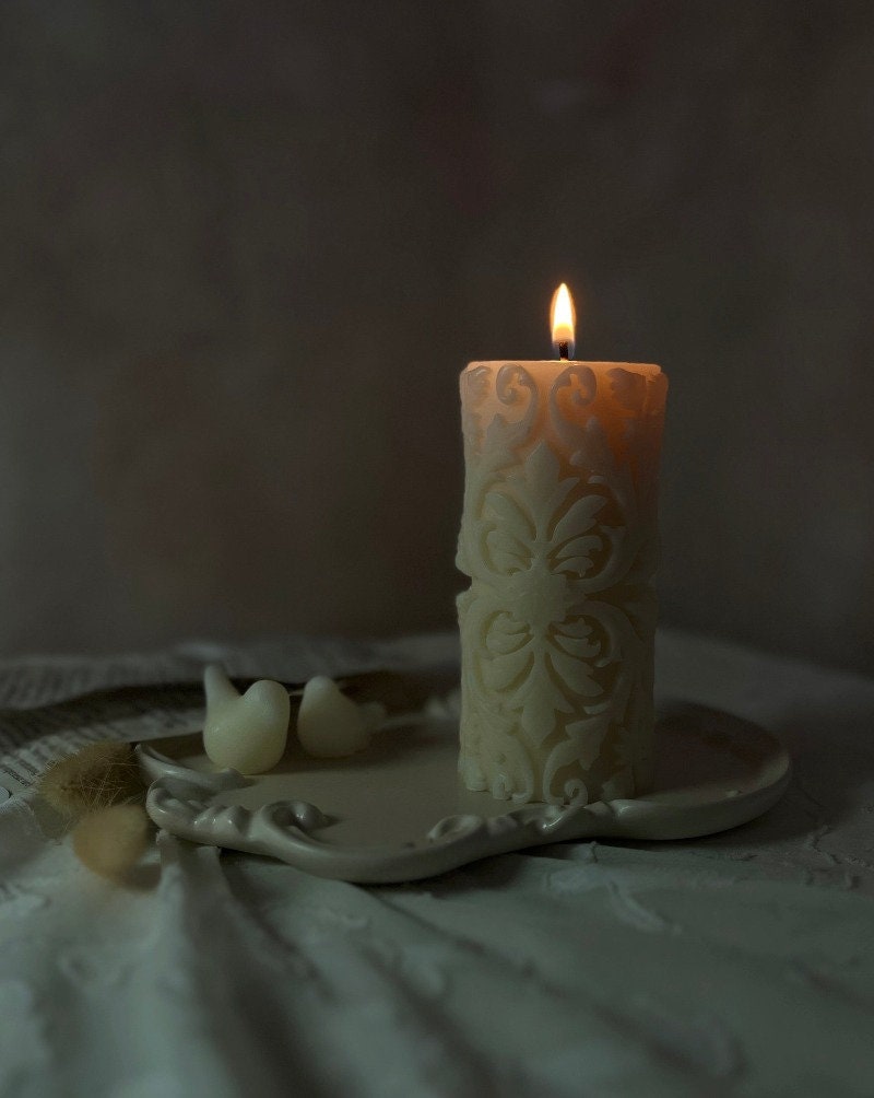 Damask Pillar Candle