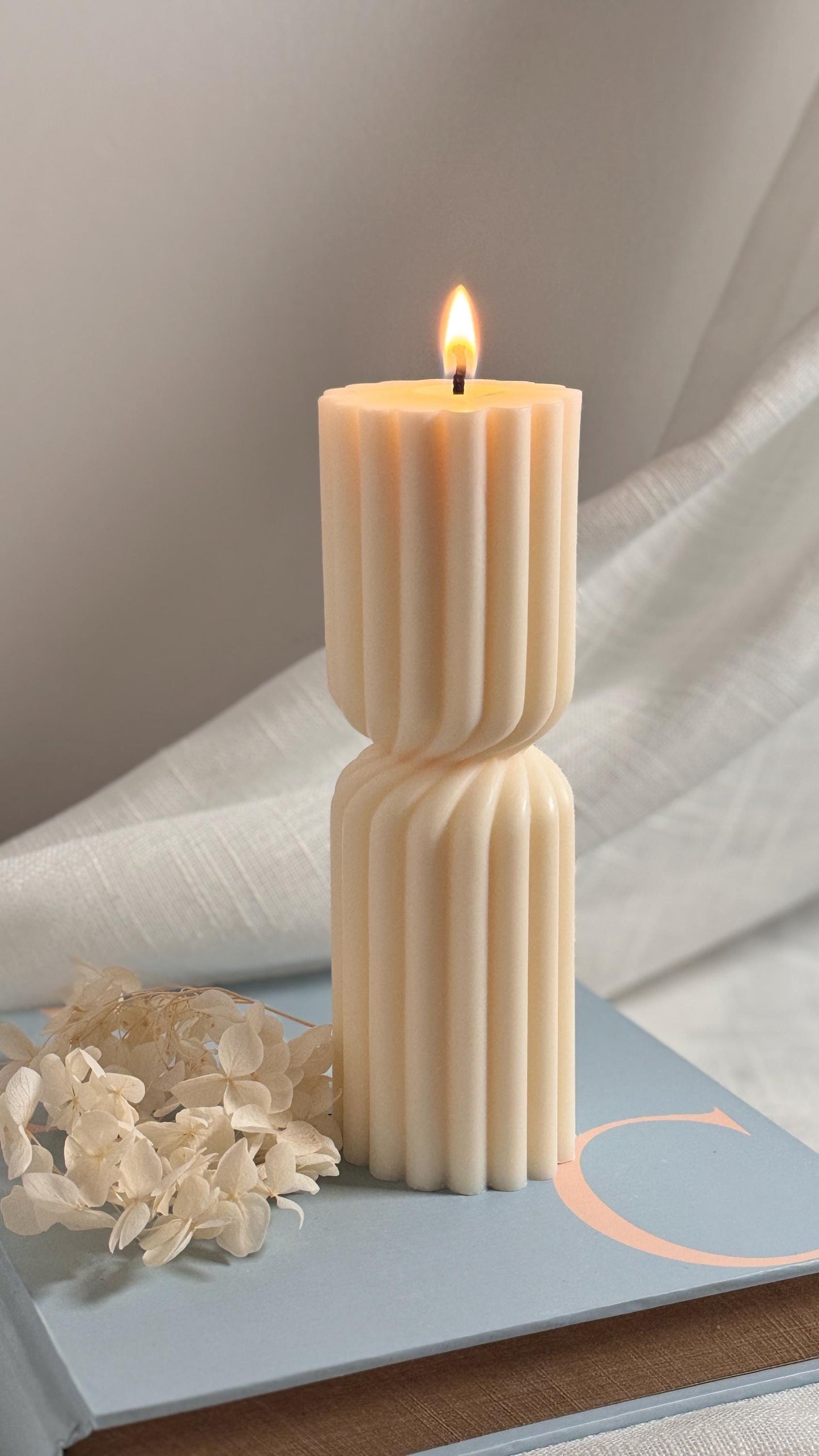 Ribbed Hourglass Pillar Candle