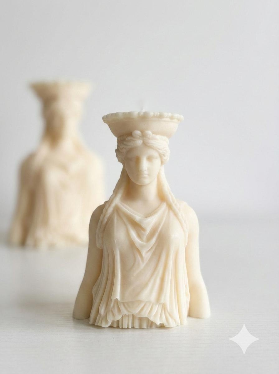Large Caryatid Candle – Greek Goddess Statue & Architectural Pillar Decor