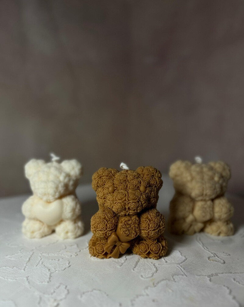 Teddy Bear Candle with Bouquet
