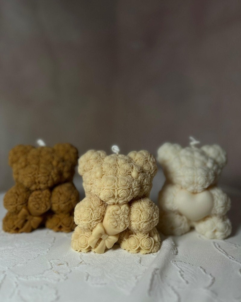 Teddy Bear Candle with Bouquet