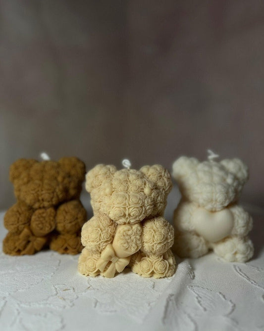 Teddy Bear Candle with Bouquet