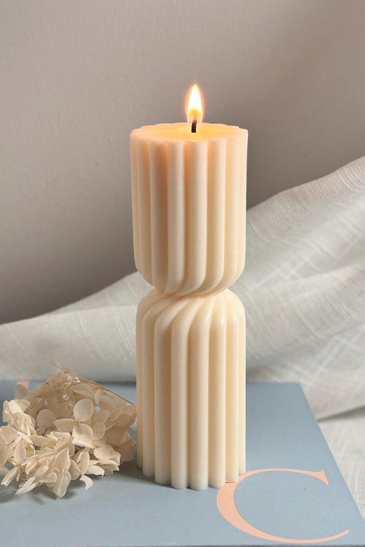Ribbed Hourglass Pillar Candle